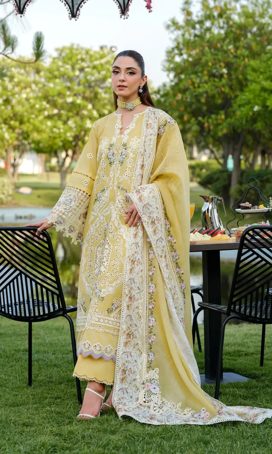 Unstitched Embroidered Lawn 3 Piece Chikn kari Suit Embroidered Dupatta