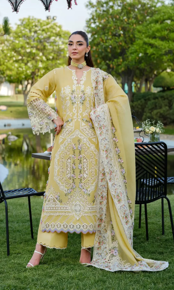Unstitched Embroidered Lawn 3 Piece Chikn kari Suit Embroidered Dupatta